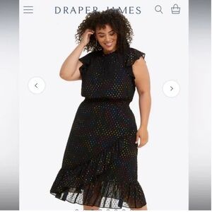 Draper James Kacey Faux Wrap Dress Black Rainbow Shimmer Dot Size 3X